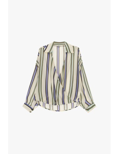 Blusa às riscas com decote cruzado e punhos Dixie