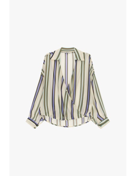 Blusa às riscas com decote cruzado e punhos Dixie