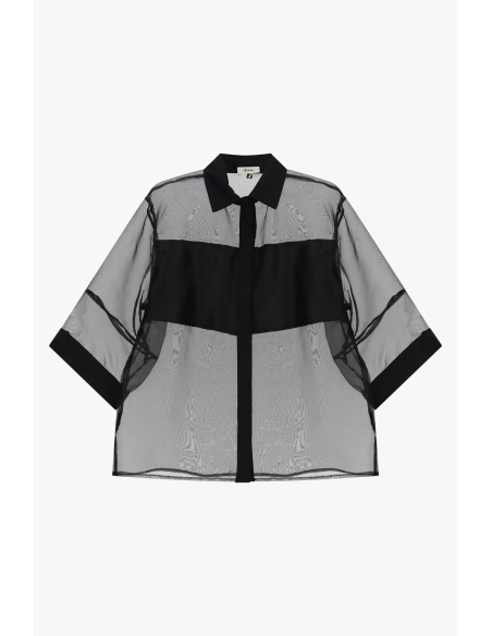 Camisa Oversize Transparente Com Mangas A Três-Quartos Dixie