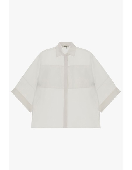 Camisa Oversize Transparente com Mangas Três-Quartos Dixie