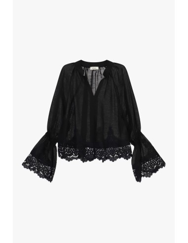 Blusa Transparente com Mangas Amplas e Renda Dixie