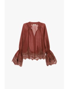 Blusa Transparente Com Mangas Amplas E Renda Dixie