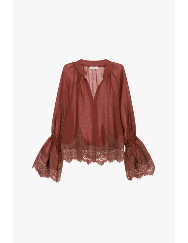 Blusa Transparente Com Mangas Amplas E Renda Dixie