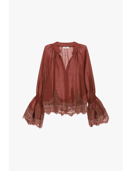 Blusa Transparente Com Mangas Amplas E Renda Dixie