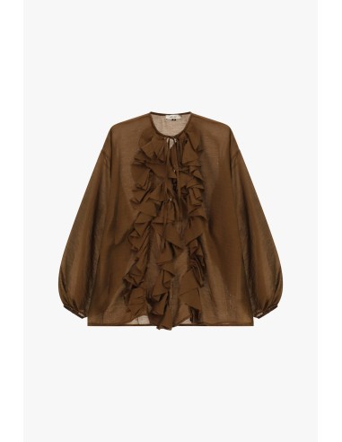 Blusa ampla com mangas compridas e folhos frontais Dixie