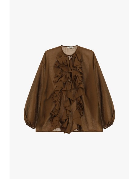 Blusa ampla com mangas compridas e folhos frontais Dixie