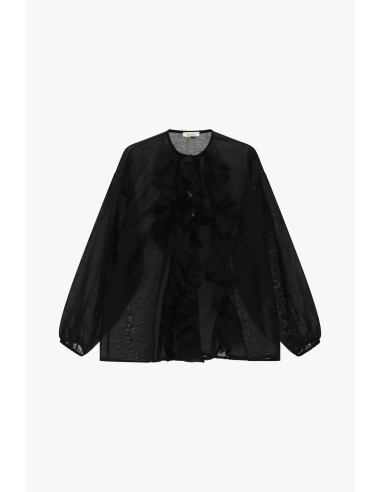 Blusa ampla com mangas compridas e folhos frontais Dixie