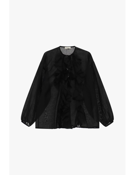 Blusa ampla com mangas compridas e folhos frontais Dixie