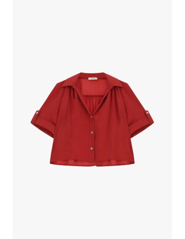 Camisa Curta com Mangas Amplas e Botões Dixie