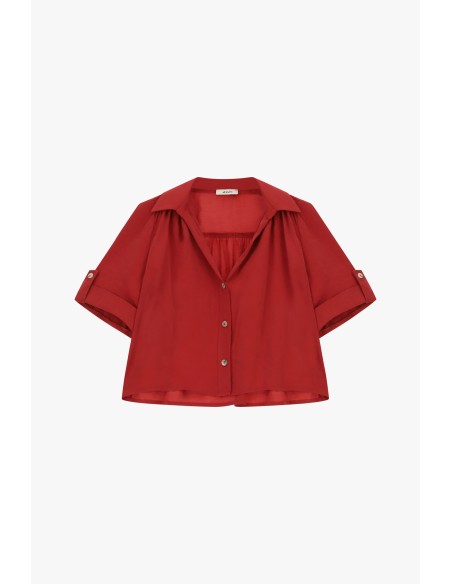 Camisa Curta com Mangas Amplas e Botões Dixie