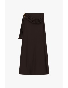 Saia Midi com Drapeado e Detalhe em Joia Dixie