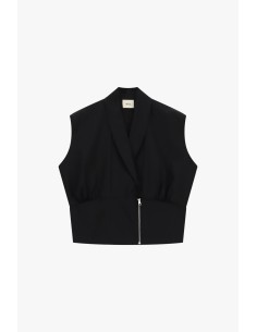 Colete sem mangas com fecho de correr e decote com lapela Dixie