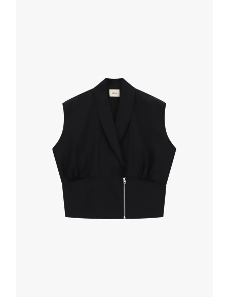 Colete sem mangas com fecho de correr e decote com lapela Dixie