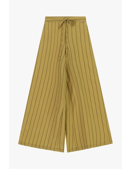 Calças palazzo com riscas finas e cinto anudado Dixie