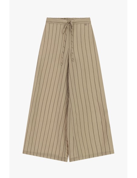 Calças Palazzo Com Riscas Finas E Cintura Amarrada Dixie