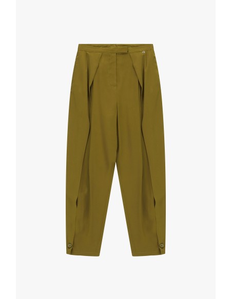 Calças palazzo com pregas e fecho de botões Dixie