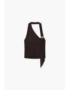 Top Assimétrico com Detalhe de Broche Dourado Dixie