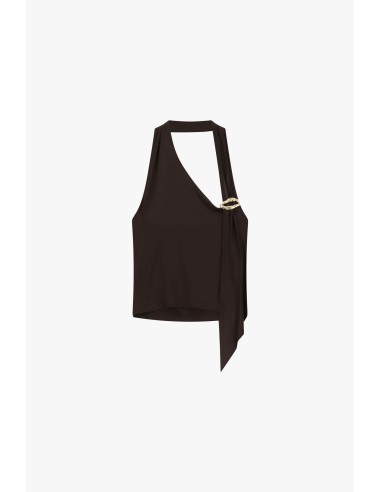 Top Assimétrico com Detalhe de Broche Dourado Dixie