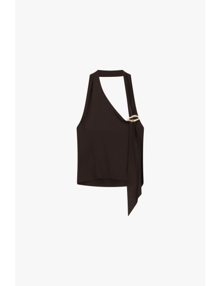 Top Assimétrico com Detalhe de Broche Dourado Dixie