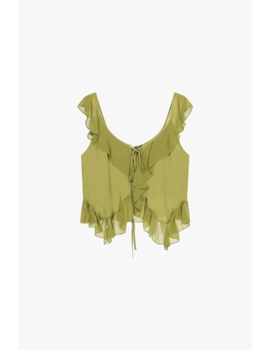 Top Com Folhos E Decote Amplo Atado Dixie