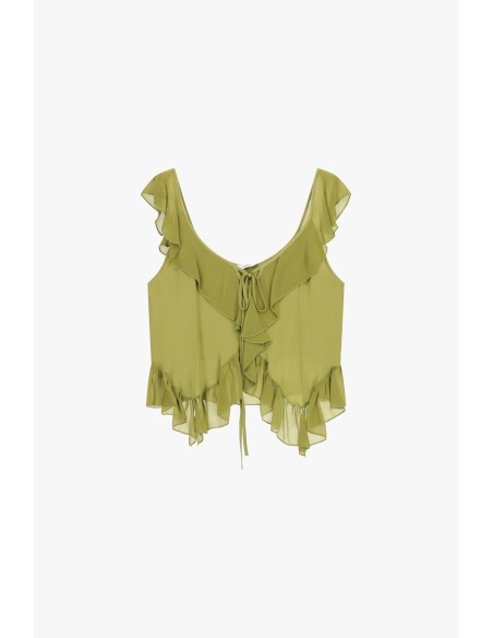 Top Com Folhos E Decote Amplo Atado Dixie