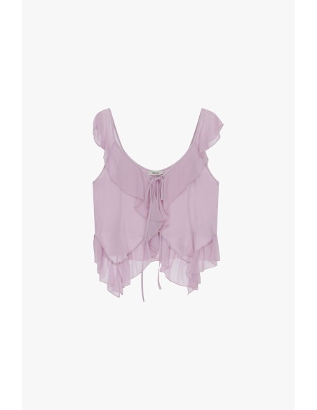 Top com folhos e decote amplo atado Dixie