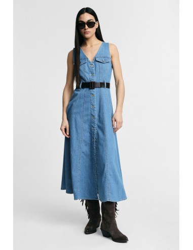 Vestido Midi Evasé Com Bolsos Frontais E Cinto Please