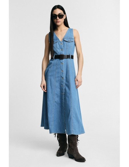 Vestido Midi Evasé Com Bolsos Frontais E Cinto Please