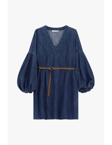 Vestido Curto Com Mangas Amplas E Cinto Please