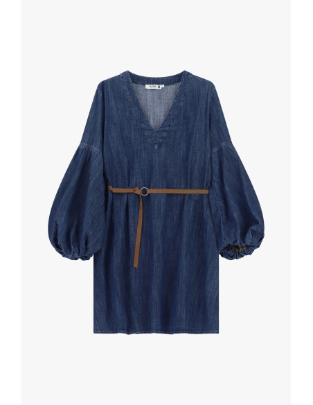 Vestido Curto Com Mangas Amplas E Cinto Please