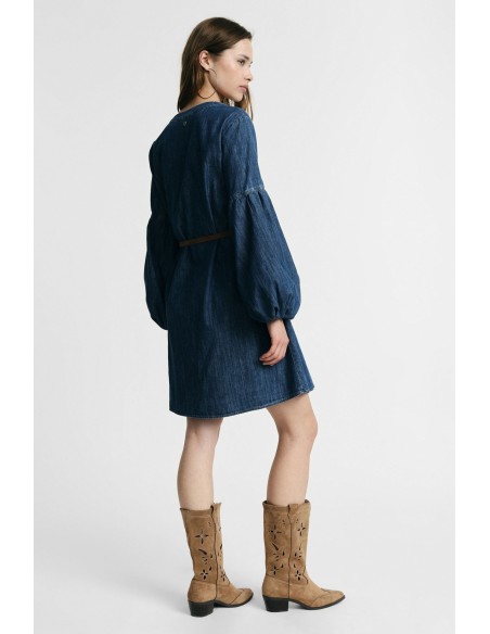 Vestido Curto Com Mangas Largas E Cinto Please