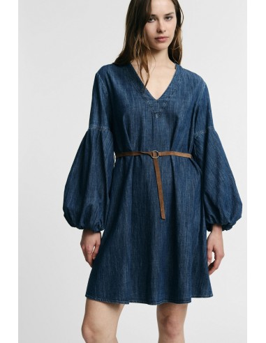 Vestido Curto Com Mangas Largas E Cinto Please