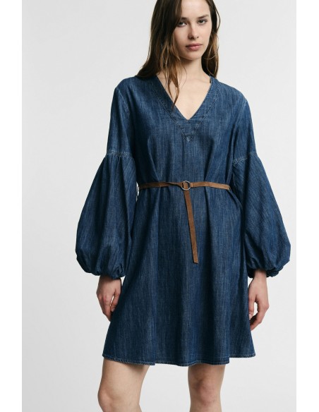 Vestido Curto Com Mangas Largas E Cinto Please