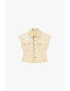 Casaco de ganga curto com ombros largos e detalhes bordados Please 2