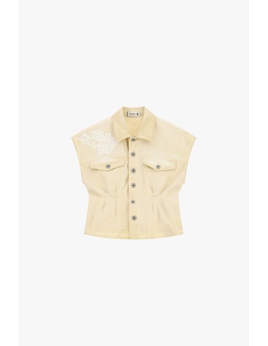 Casaco de Ganga Curto com Ombros Largos e Detalhes Bordados Please