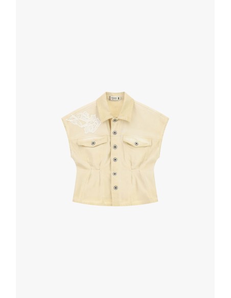 Casaco de Ganga Curto com Ombros Largos e Detalhes Bordados Please