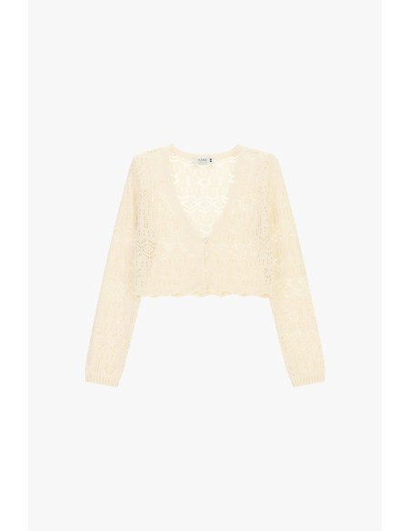 Cardigan Ajourado Curto Com Mangas Compridas Please