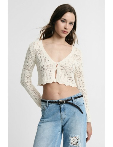 Cardigan curto ajourado com mangas compridas Please