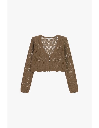 Cardigan Curto Ajourado com Mangas Compridas Please