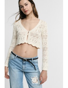 Cardigã Ajourado Curto Com Mangas Compridas Please
