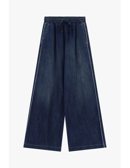 Jeans Wide Leg com elástico e cordão na cintura Please