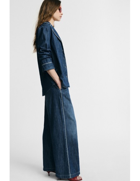 Jeans de perna larga com elástico e cordão na cintura Please