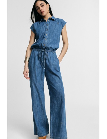 Macacão longo com cordão e botões frontais Please