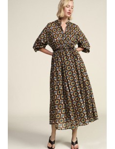 Vestido Longo Com Estampa Geométrica E Cinto Dixie