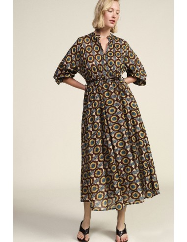 Vestido Longo Com Estampa Geométrica E Cinto Dixie