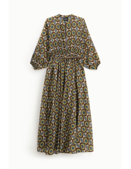 Vestido Longo Com Estampa Geométrica E Cinto Dixie