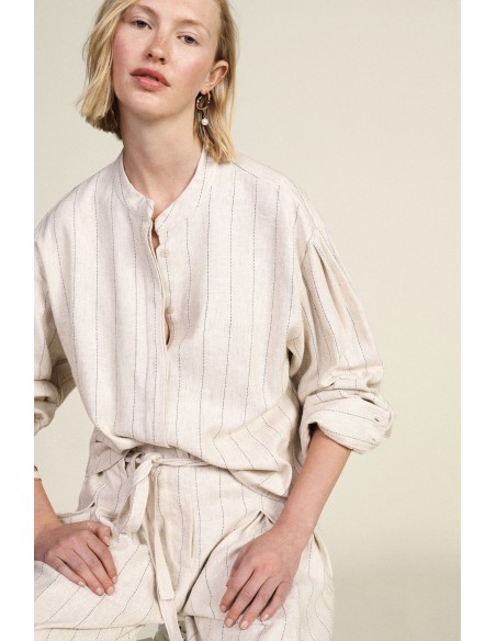 Camicia A Righe Con Maniche Lunghe E Colletto Stondato Dixie - Vest...