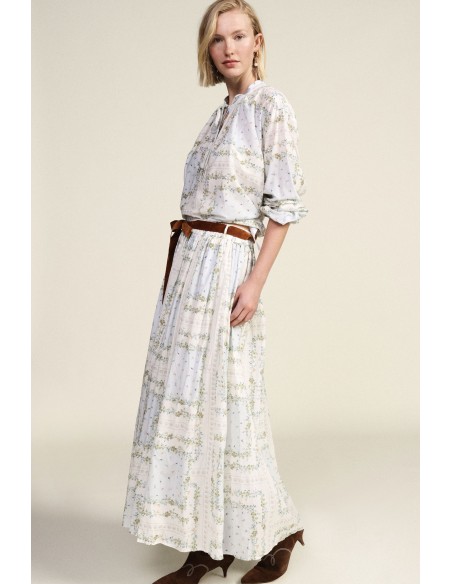 Saia plissada com estampado floral e cinto com laço Dixie