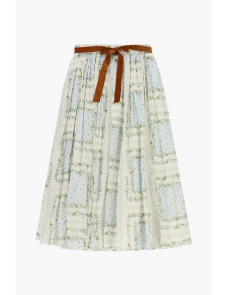 Saia Plissada com Estampa Floral e Cinto com Laço Dixie