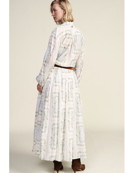 Saia plissada com estampa floral e cinto com laço Dixie